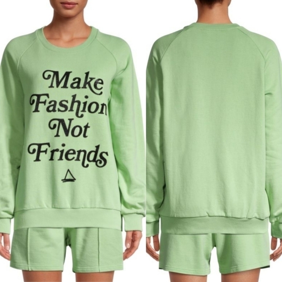 New ELEVEN PARIS Make Fashion 100% Cotton Pullover Green Sweatshirt NWT Sz Small - Picture 1 of 10